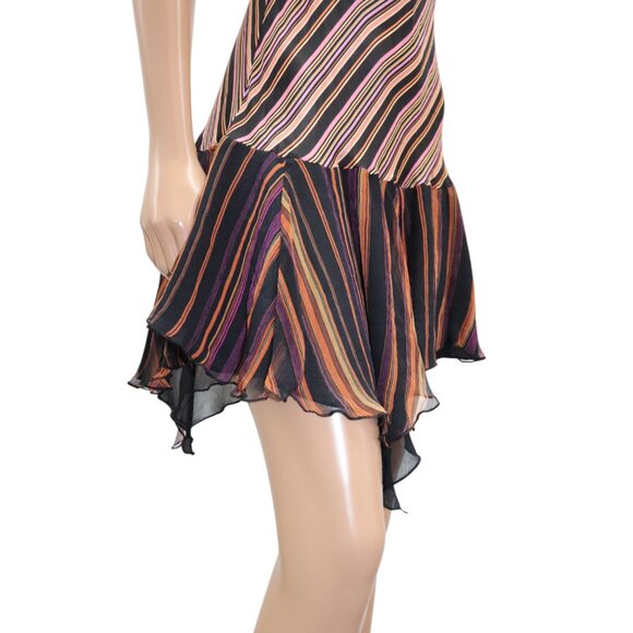 AXARA PARIS Striped Cowl Neck Flirty Mini Dress Handkerchief Hem Lace Detail M - Picture 4 of 6